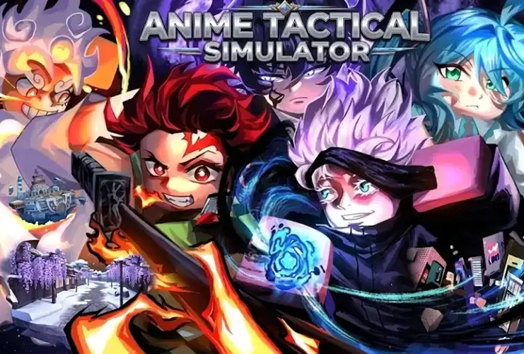 Anime Tactical Simulator game featuring characters with vibrant designs and dynamic poses, emphasizing free gems and rewards for players.