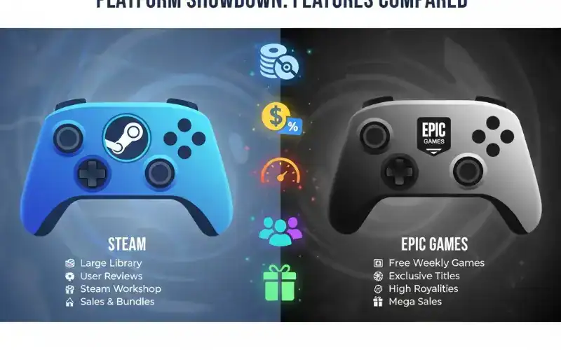 Comparison of Steam and Epic Games controllers highlighting features and benefits for gamers.