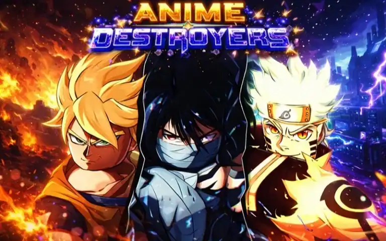 Dynamic image showcasing Anime Destroyers characters with vibrant backgrounds, highlighting the latest active codes for free rewards in the game.