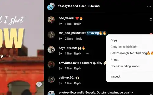 Copy Instagram Comment