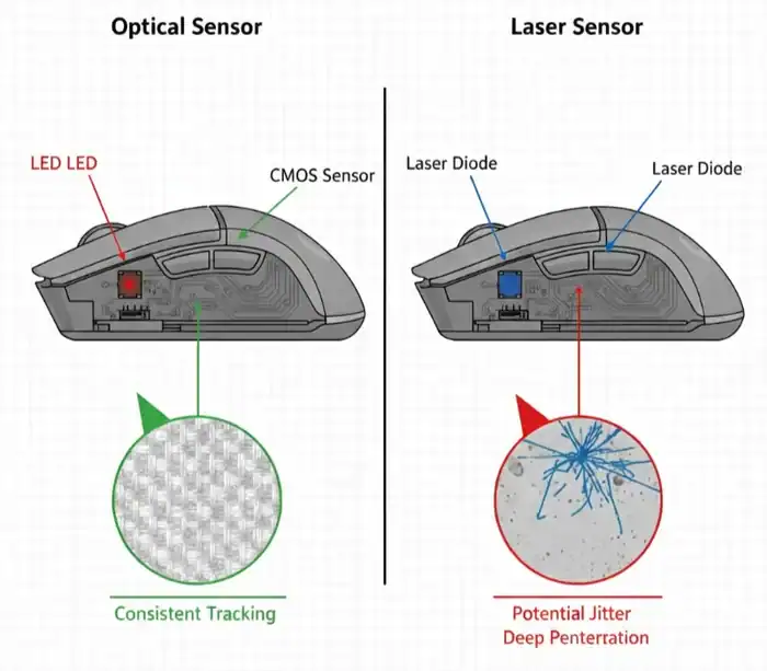 Enhanced optical and laser sensors for gaming mice with detailed features and performance insights.